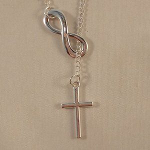 Silver Plated Love Infinity Cross Lariat Chain Necklace Women's Party Gift